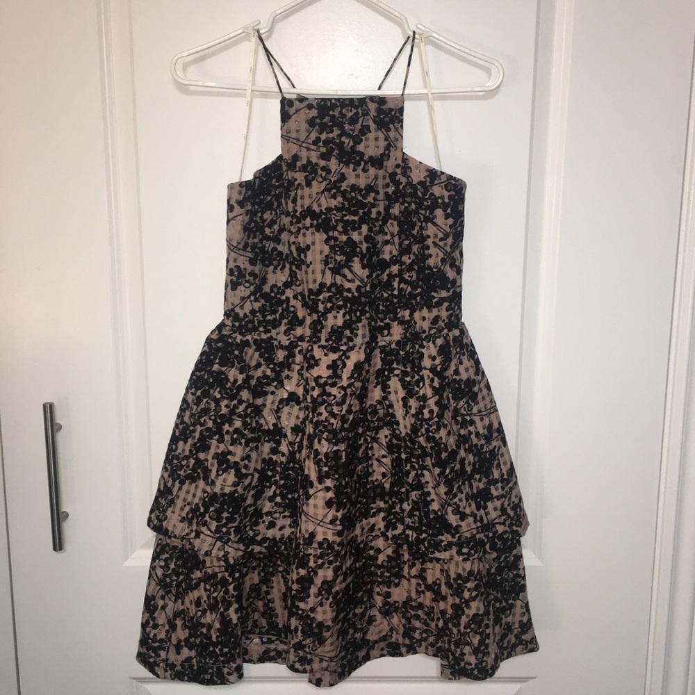 J.O.A Los Angeles dusty pink and black checked cherry blossom dress | size S